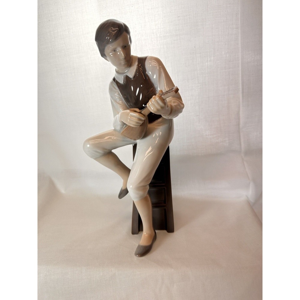 B & G- Bing & Grondahl Boy Playing‎ Mandolin 11.25 in.-Exc. Condition